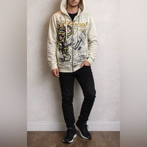 Ed Hardy Cream Zip Hoodie Unisex